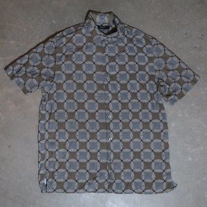 Axis LA. Men's Medium. Silk. Short Sleeve Button-Down. Brown w/ Black